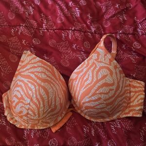 Cacique Orange and White Zebra Print Bra with Underwire